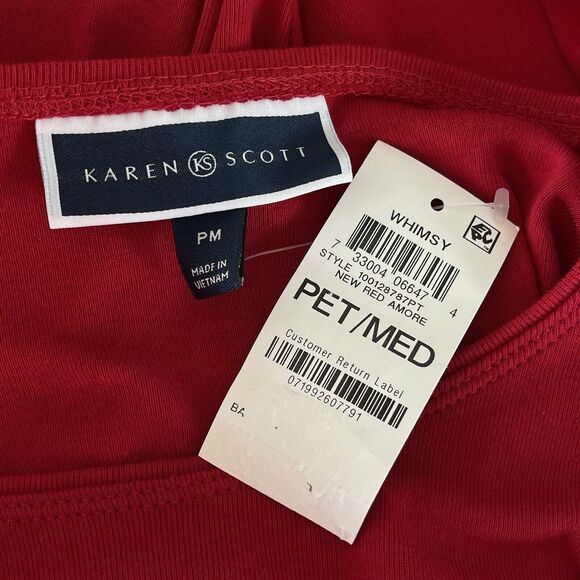 Karen Scott Petite Medium Top Holiday Christmas Heart Long Sleeve Stretch Red - Picture 6 of 8
